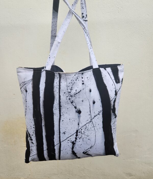 Hand-painted Reversible Bag - Abstract (BW1) Painted.March2024 - Image 4